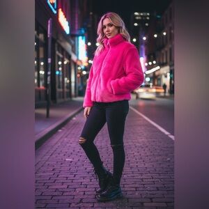 Juicy Couture Bright Pink Faux Fur Jacket